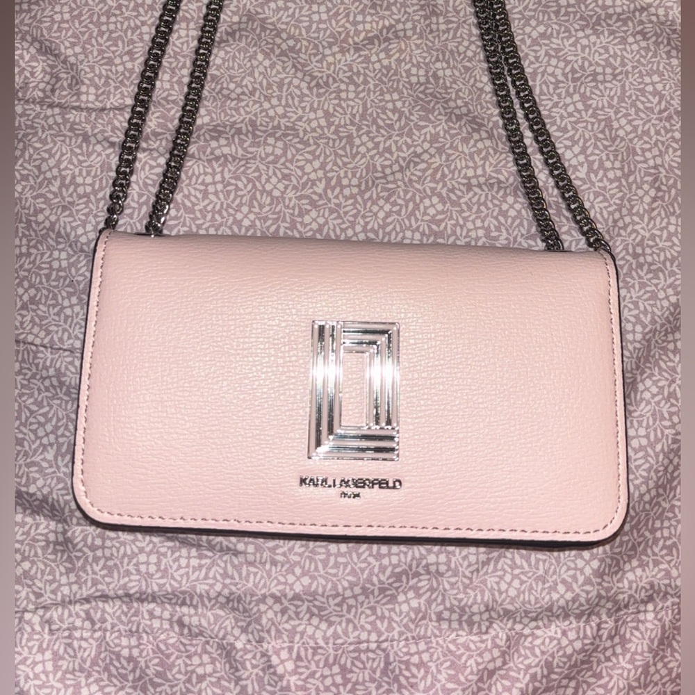 Karl Lagerfeld Light Pink Crossbody Bag with Chain Strap